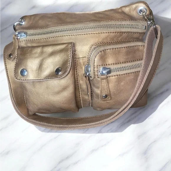 Vintage Fossil Sutter metallic bronze leather crossbody Y2k - Picture 2 of 15